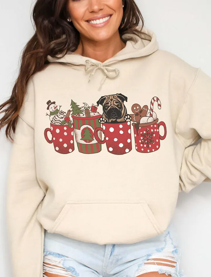 Cute Pug in a Christmas Cup Hooded Sweatshirt | Funny Christmas Pup in a Cup product image (16)