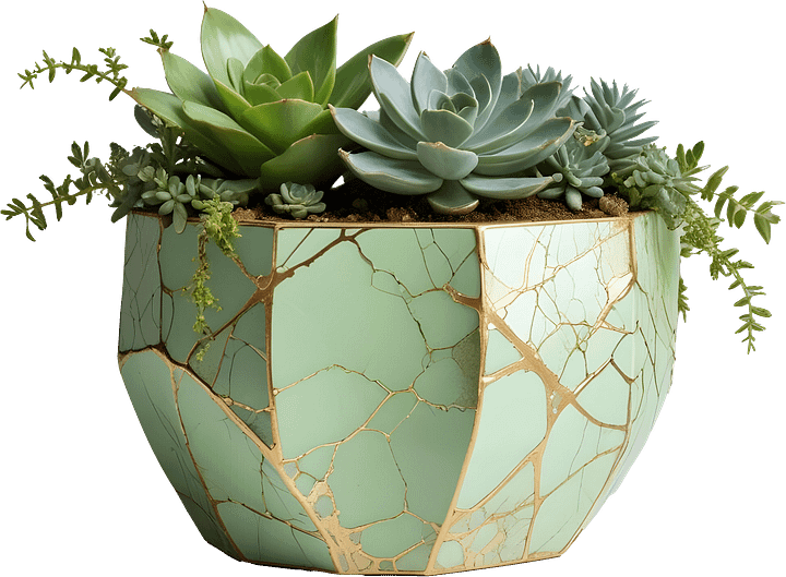 Kintsugi Elegance – Green Succulent Planter PNG product image (1)