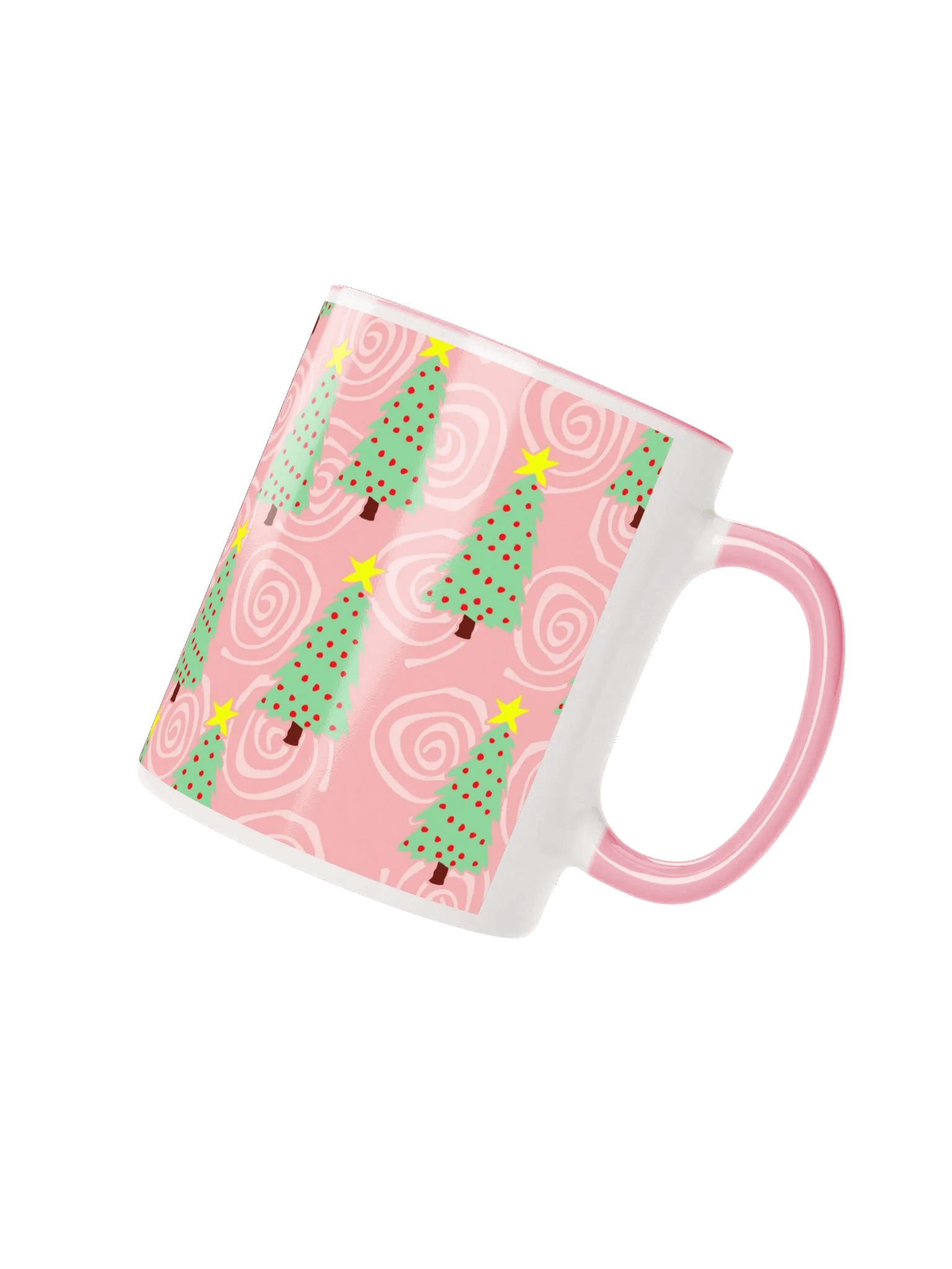 Green Christmas Trees on Pink Spirals Ceramic Mug product image (2)