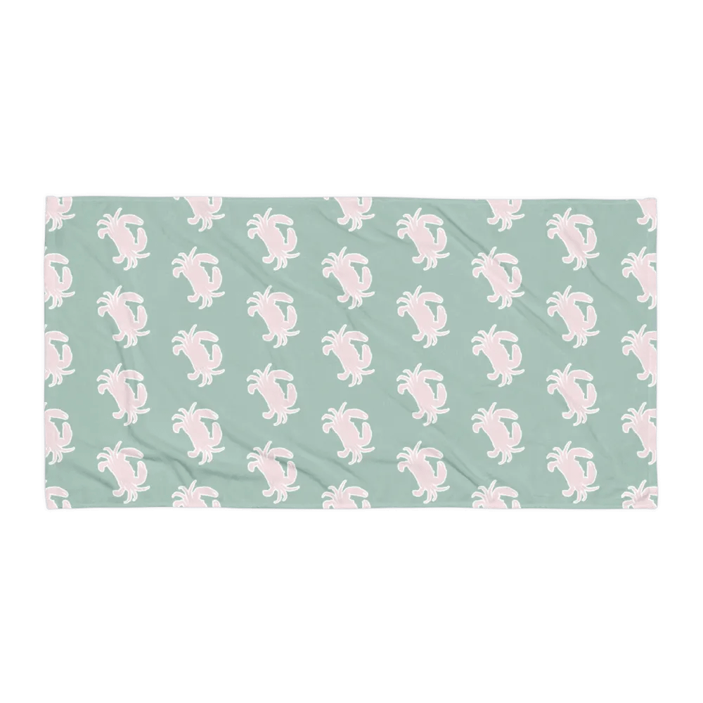 FUNNY CRAB GREEN PINK TOWEL - Badetuch mit Krabben grün rosa product image (3)