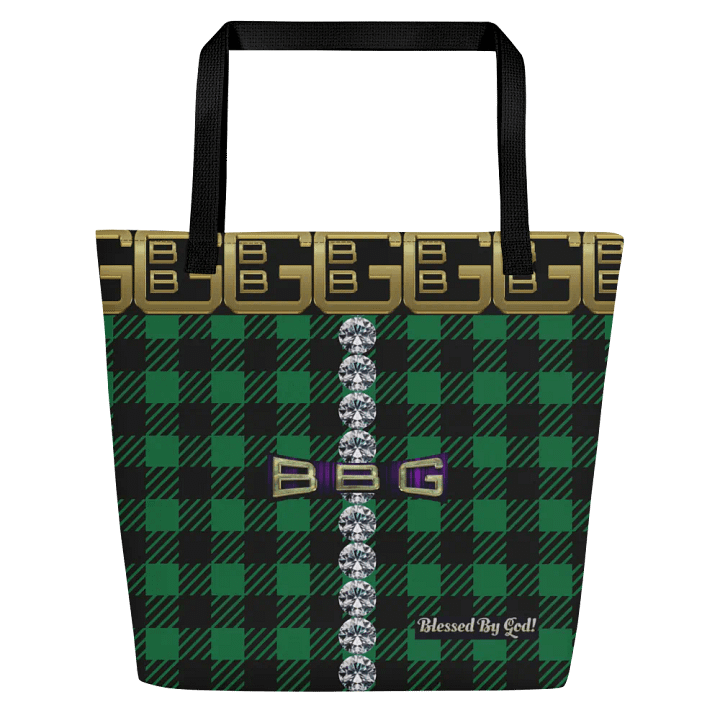Green Plaid Geometric with Diamonds BBG Tote Bag with Pocket product image (1)