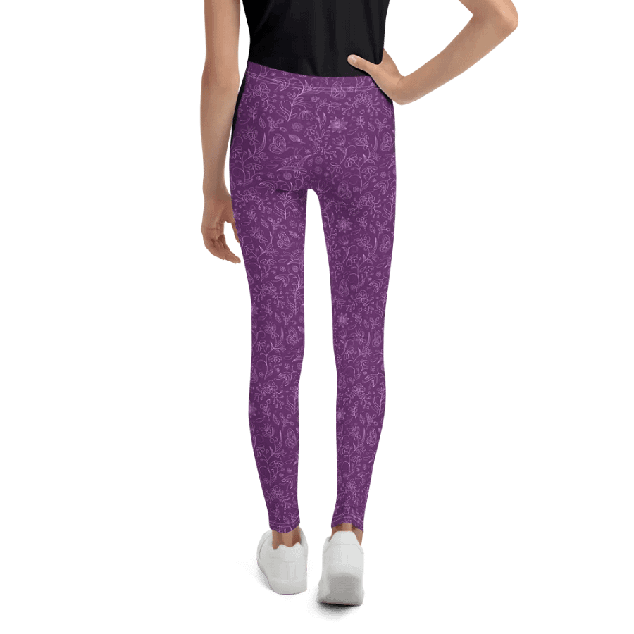 Dark Purple Floral Youth Leggings product image (4)