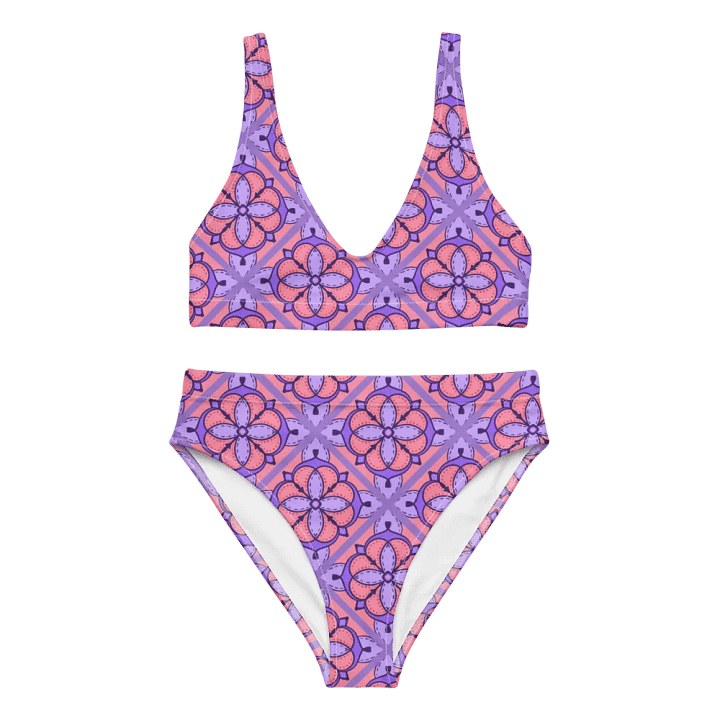 Peach and Lilac Symmetry Pattern High Waisted Bikini product image (2)
