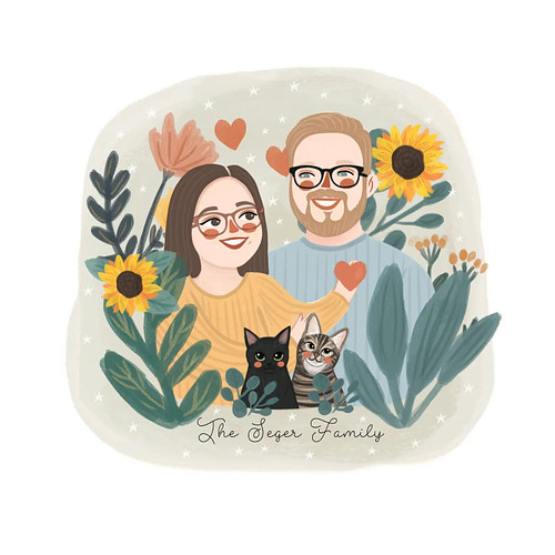 Will commissioned this piece of art for our anniversary and it's so sweet 🥺 swipe for a close up of the BEST portraits of Mab...