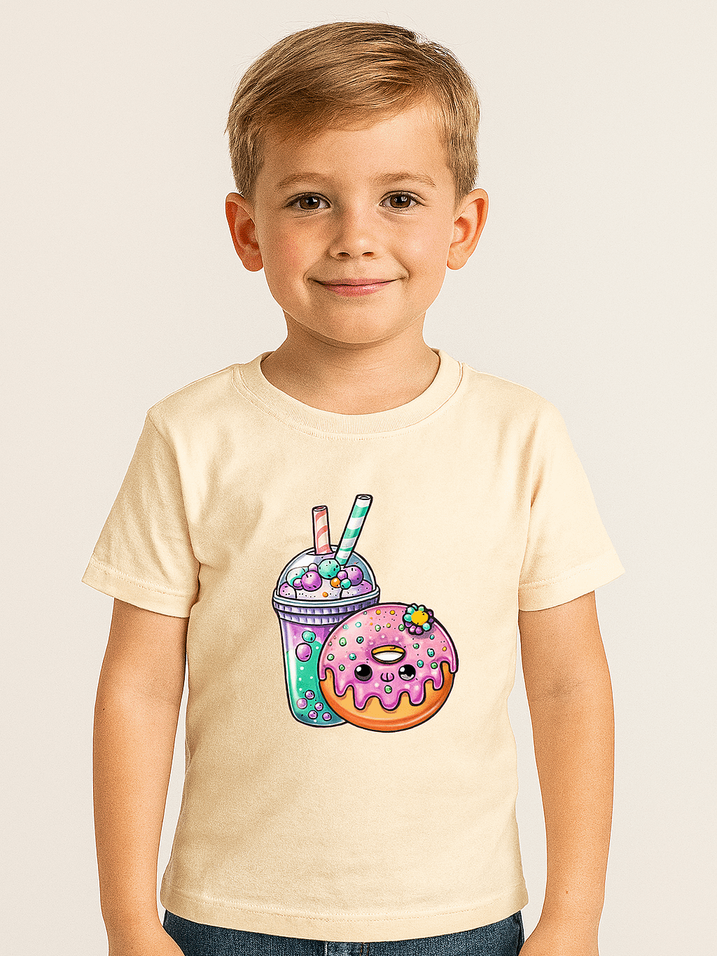 Bubble Tea & Donut Cartoon Youth T-Shirt product image (1)