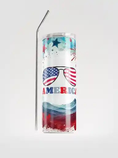 Patriotic 4th of July Tumbler Wrap | America Sunglasses Sublimation PNG | Red White Blue Fireworks 20oz Skinny Tumbler Design product image (4)