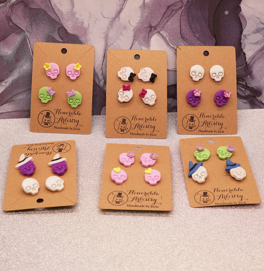 Double Skull Stud Earrings - Polymer Clay product image (13)