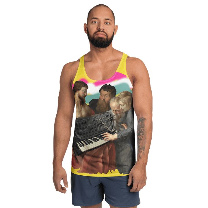 He died for our synths, by Frank Fonik (Japanese Korg MS 20), classic synth Tribute, Regular fit Tank Top product image (1)