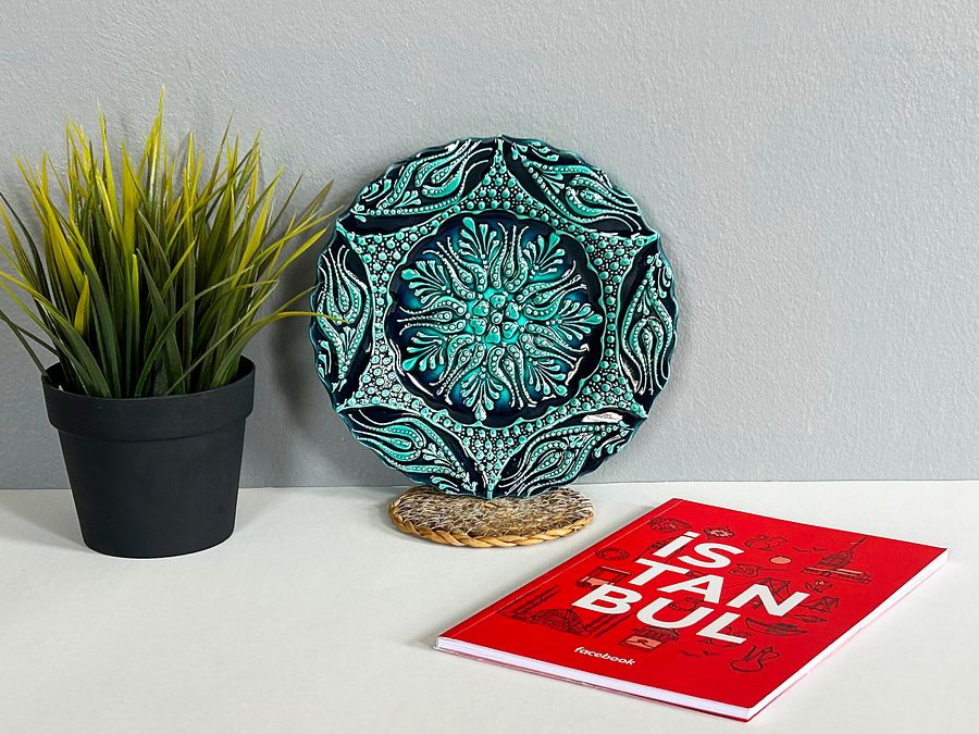 Ceramic turquoise plate, turquoise/green/emerald — handmade pottery product image (4)
