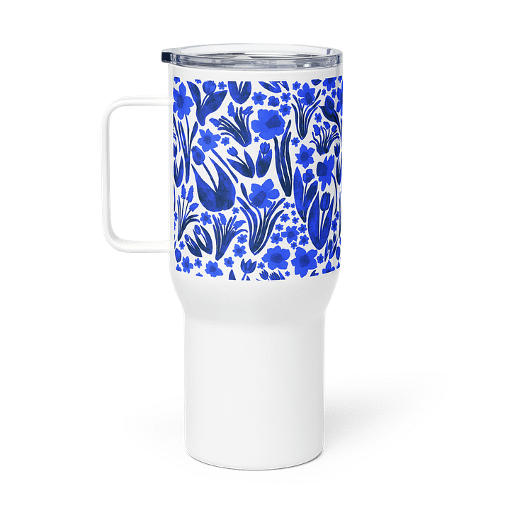 Spring Garden Royal Blue on White | 25oz/40oz Travel Mug | 🌊☕ | Allcolor 267 Stainless Steel Mug with Handle | Insulated, Spill-Proof | by MONIQUE FAELLA DESIGNS™ product image (1)