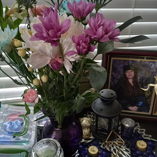 Enjoying the beautiful flowers Rob got me and a honeydew milk tea, while off mom duty, working on Starship Valkyrie and writi...