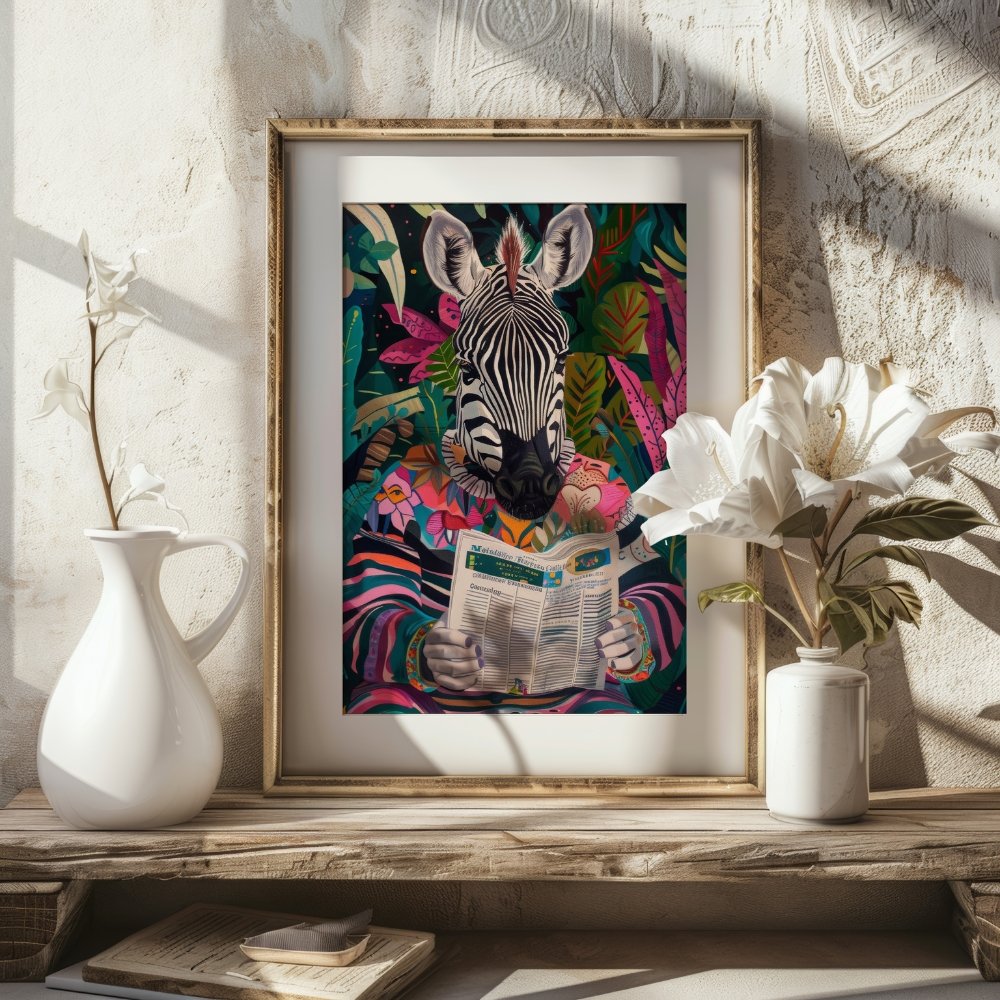 Zebra Reading a Newspaper Maximalist Animal Art Print product image (21)