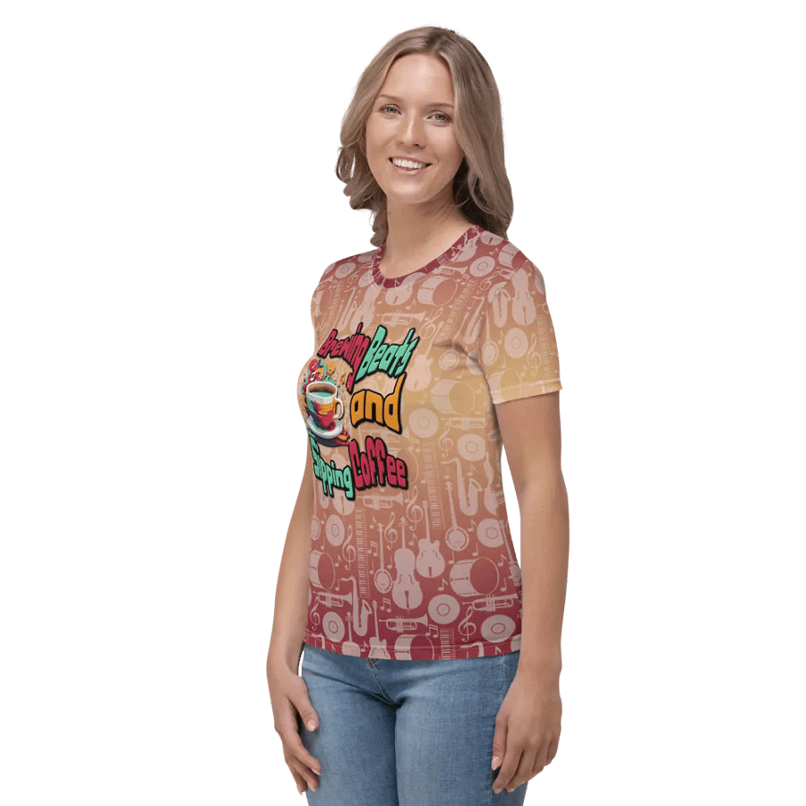 Brewing Beats and Sipping Coffee All Over Print T-shirt product image (3)