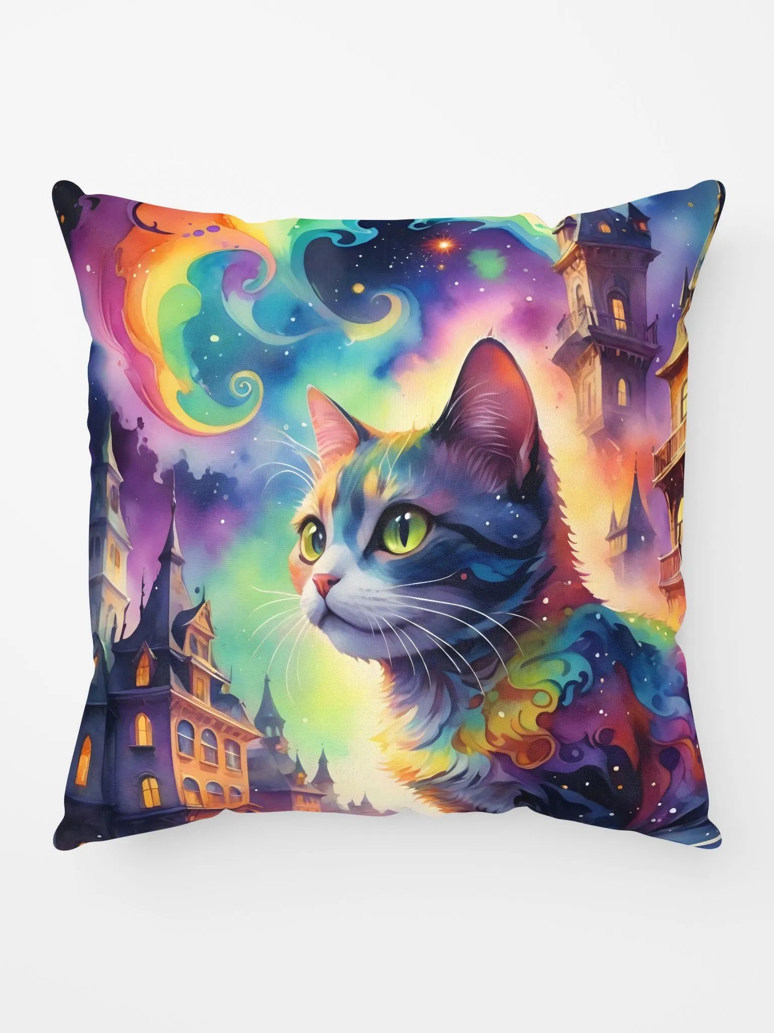 Rainbow Castle Cat Pillow product image (1)