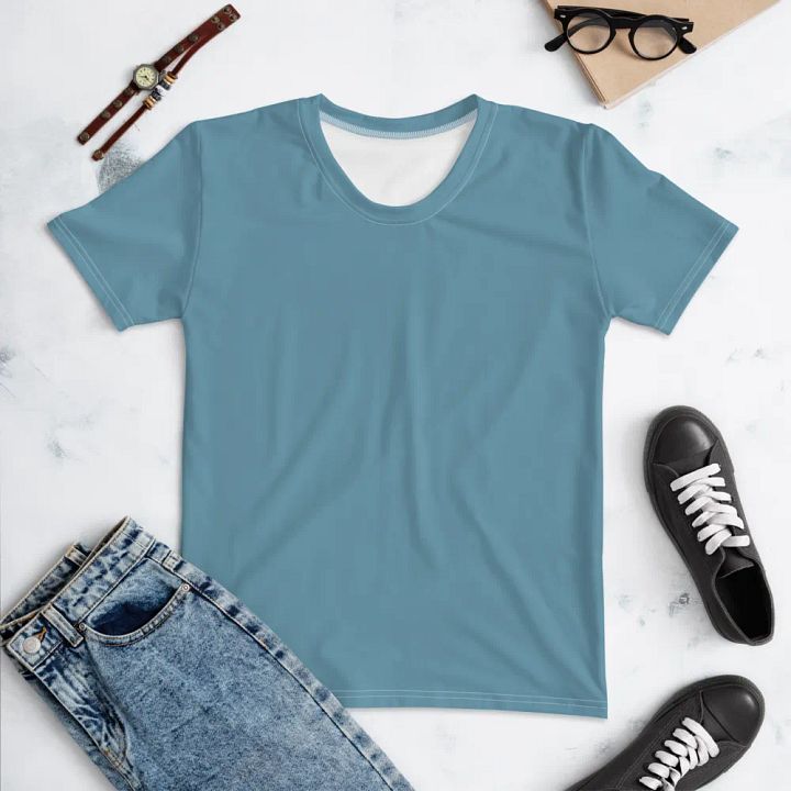 Plain Medium Light Blue Soft Summer Women's Crewneck Polyester Heavyweight Premium T-Shirt by Treasure Pie product image (1)