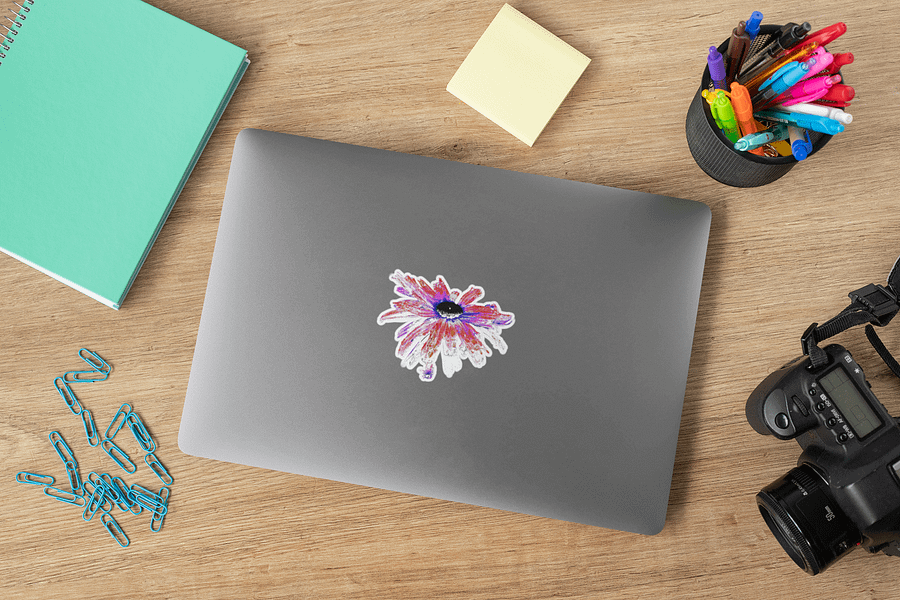 Abstract Red and White Distressed Daisy Flower Kiss Cut Sticker product image (6)