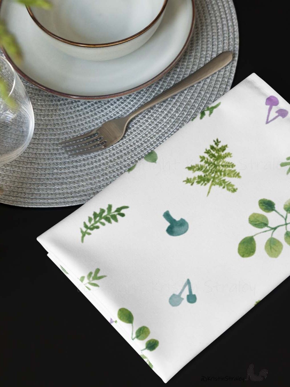 Woodland Ferns & Mushrooms on White Cloth Napkin Set of 4 product image (10)