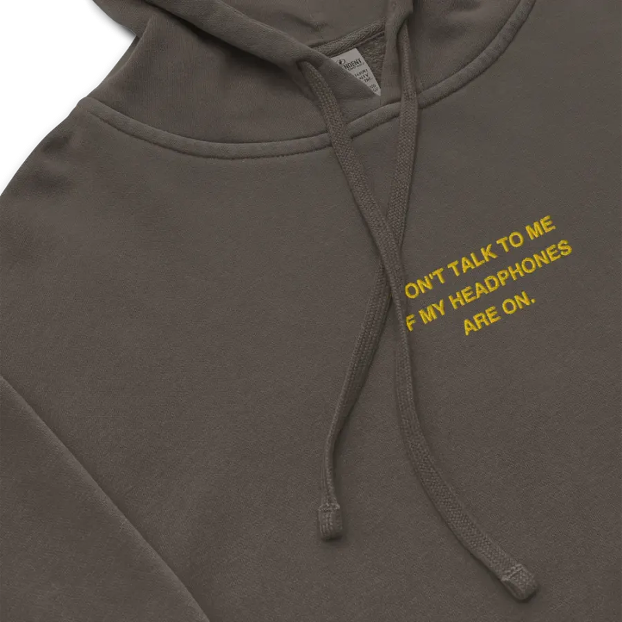 HEADPHONES ON (gold) embroidered pigment hoodie product image (1)