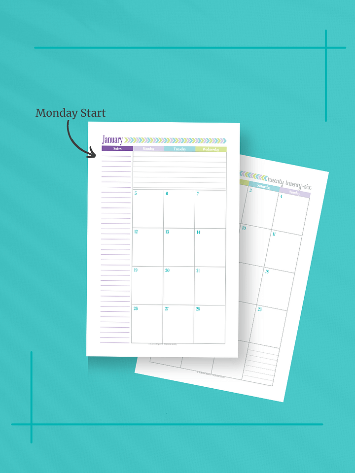 Pretty in Pastel 2026 Calendar - 2 Pages per Month, Monday Start, Half Letter Size product image (2)