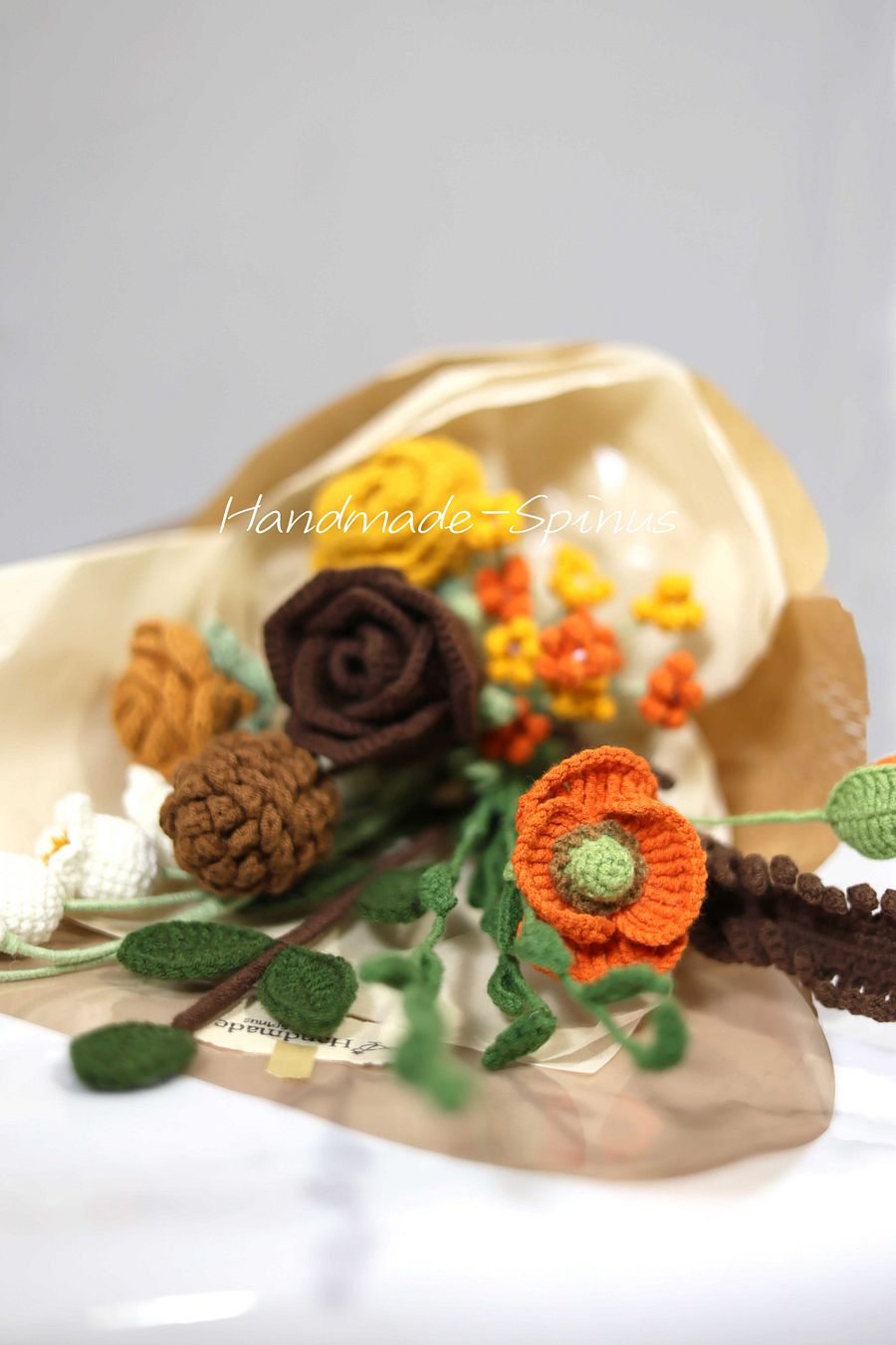 Brown Orange Autumn Charm Crochet Knit Bouquet product image (5)