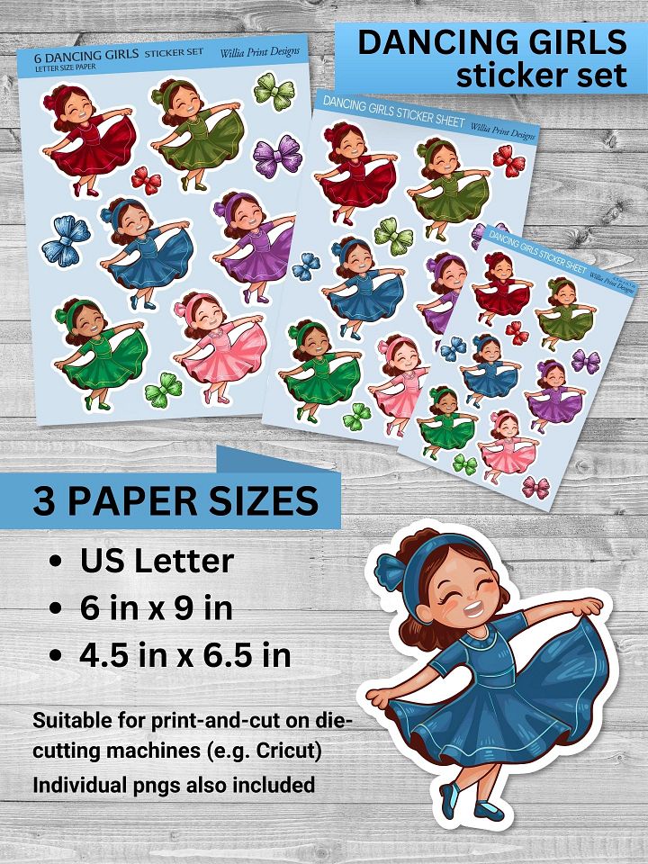 6 Dancing Girls Sticker Set - Digital Download product image (2)