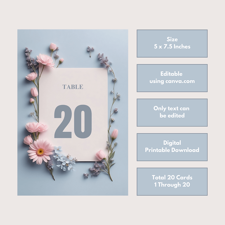 Floral Table Number Card - Dizynai (DTN-08) product image (3)