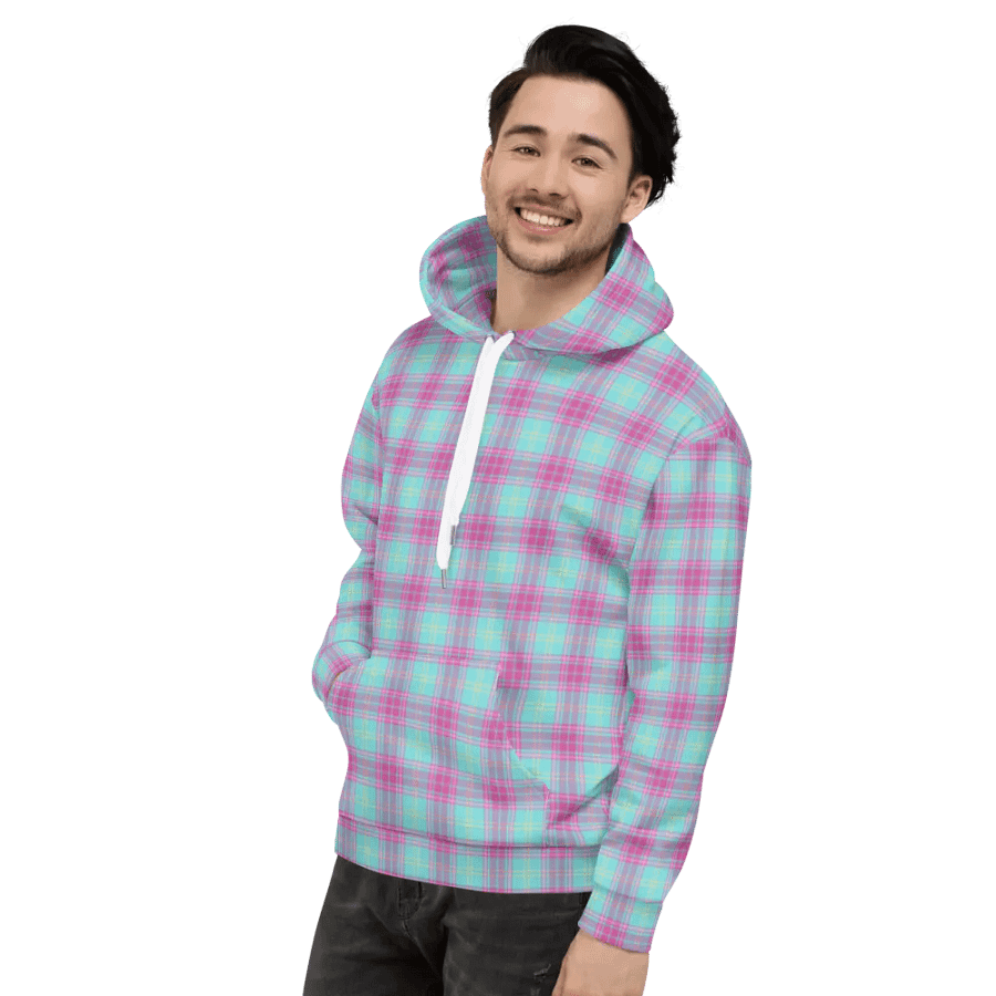 Hot Pink and Aqua Plaid Hoodie product image (4)