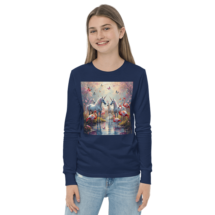 Enchanted Unicorn and Flamingo Youth T-Shirt product image (2)