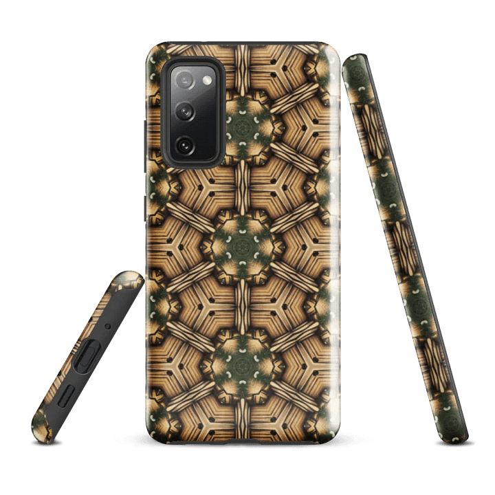Tough Phone Case for Samsung® - Green and Brown Abstract Logs Hex Geometric Pattern product image (1)