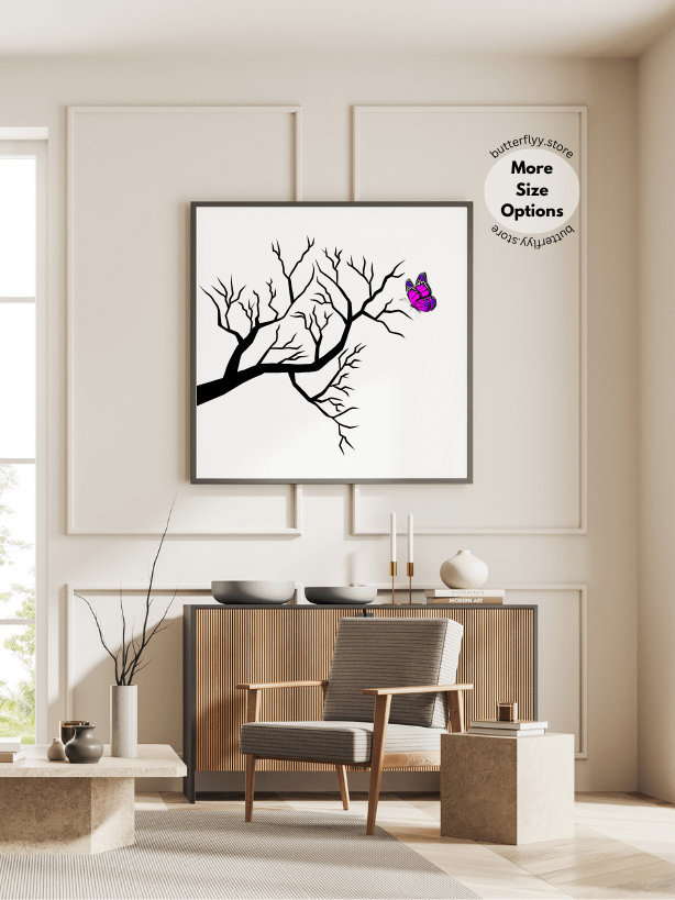 Vibrant Butterfly on Dead Tree Printable Wall Art product image (1)