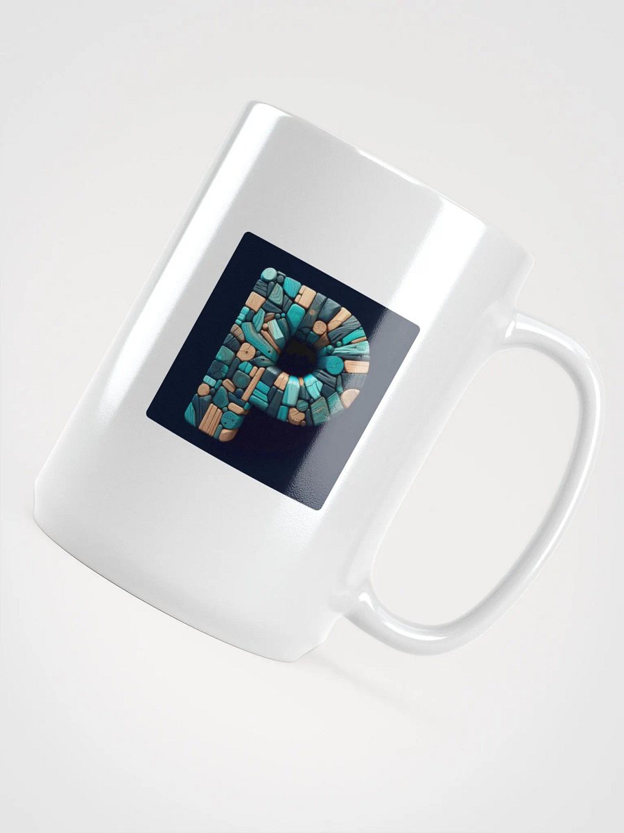 Teal Wood Block 'P' Mug |Ai Design initial P product image (4)