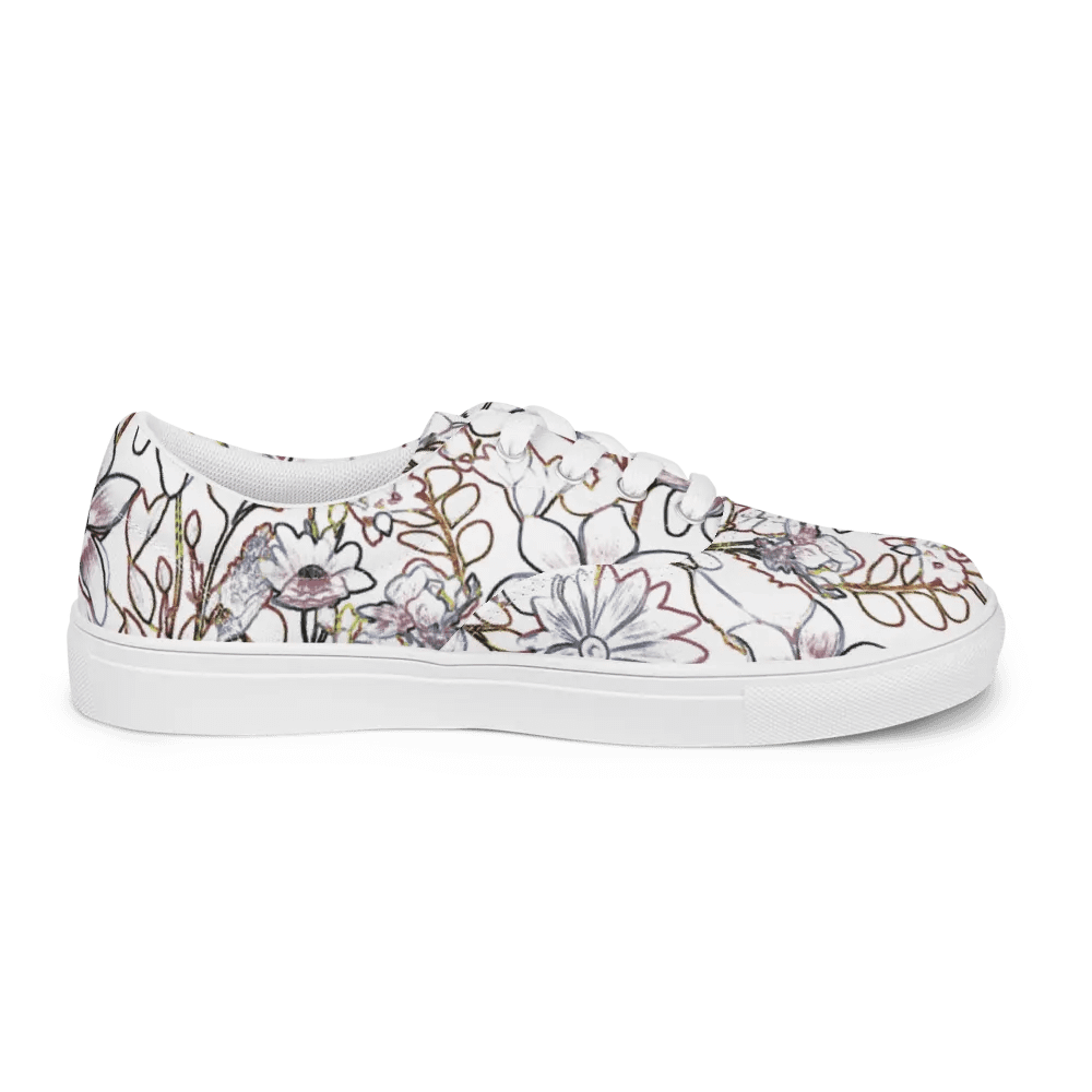 Line art White and Brown Floral/Women's Lace-Up Canvas Shoes by Allcolor product image (4)