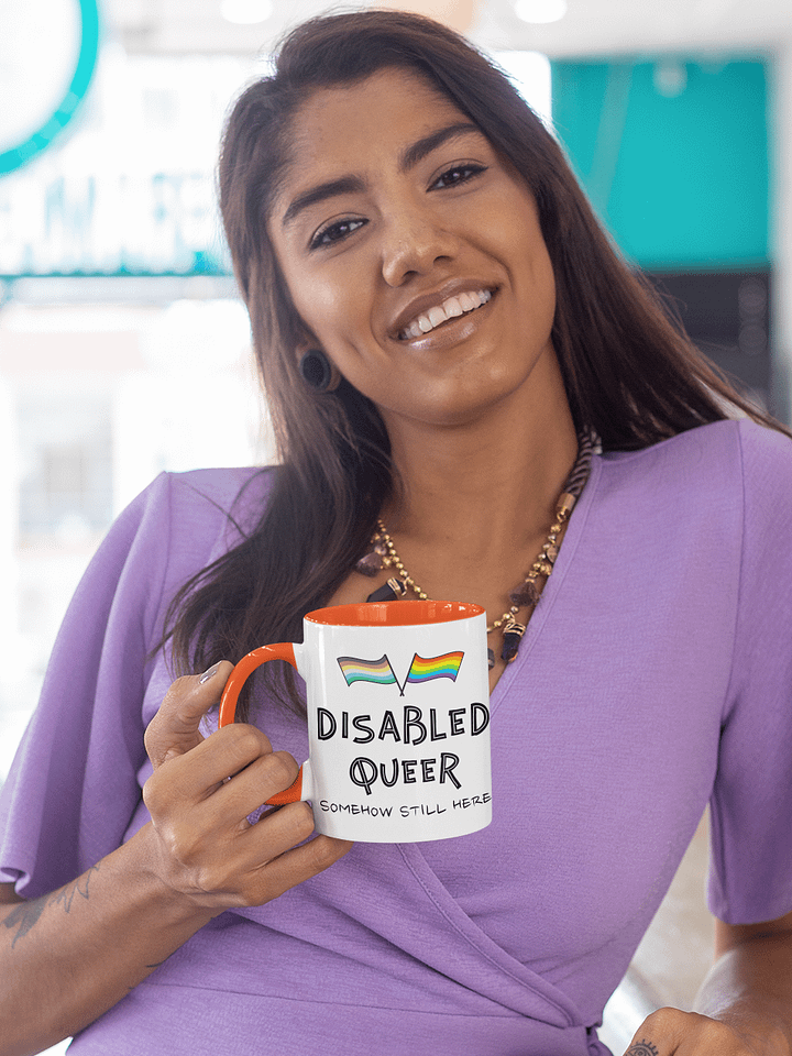 Disabled Queer Still Here ceramic mug product image (1)
