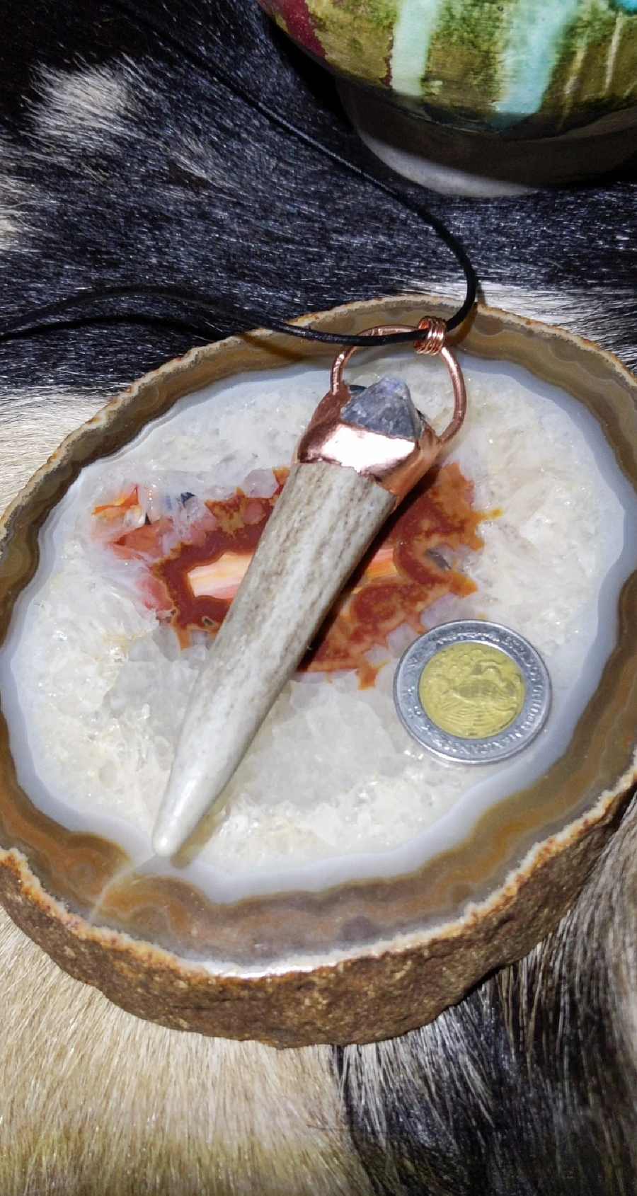 Bloodstone Mannuz Rune, Deer Horn & Octagonal Fluorite Necklace product image (6)