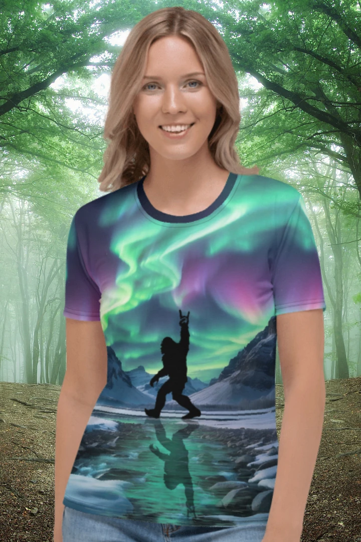 Bigfoot Shaka Sign Northern Lights All Over Print T-shirt product image (1)