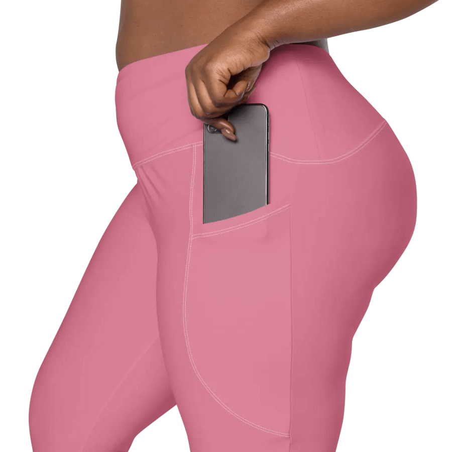 Plain Dusty Pink Light Summer Women's High Waisted Premium Crossover Leggings with Pockets by Treasure Pie product image (9)