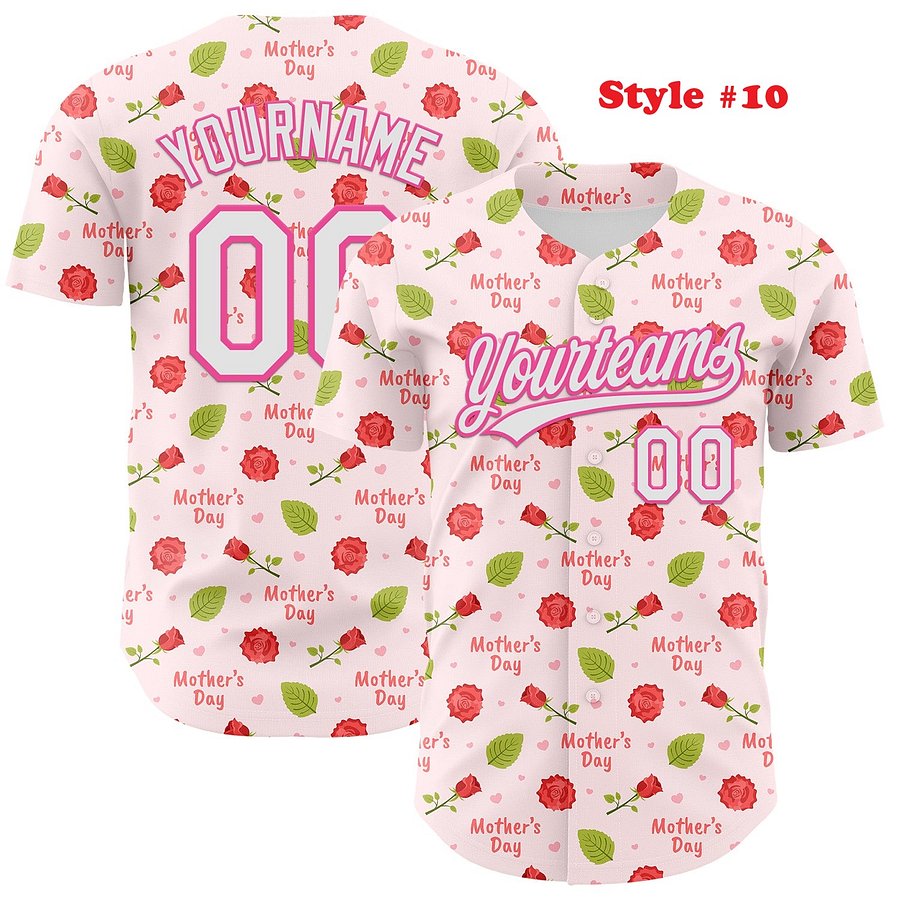 Authentic Baseball Jersey, Custom Baseball Jersey, Personalized Sport Jersey, Colorful, Flowers, Number, Logo, Love, Mom, Mother product image (5)