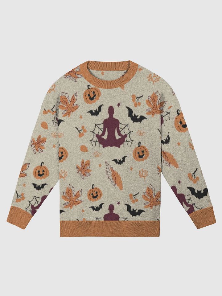 Pumpkin Pose Halloween Knitted Sweater – Cozy Yoga Vibes for Fall product image (1)