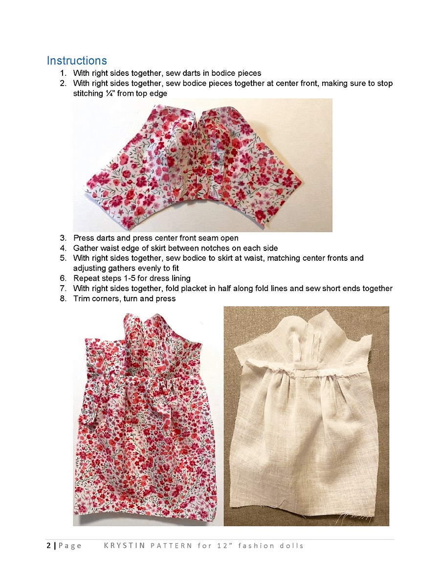 Krystin sewing pattern for 12" fashion dolls product image (3)