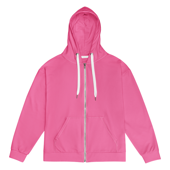 Flamingo Pink Solid Color Eco Friendly Unisex Zip Hoodie product image (1)