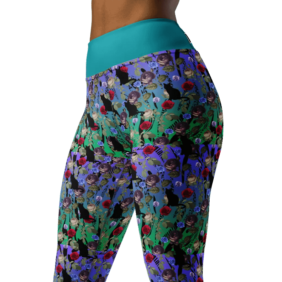 Vibrant "Kutzka" Black Cat Floral Yoga Leggings product image (4)