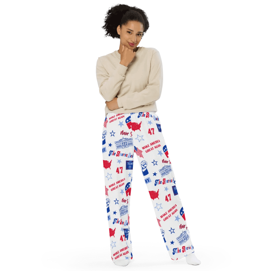 Trump 2024 Republican Patriot Make America Great Again White Pattern Unisex Pajama Pant product image (11)