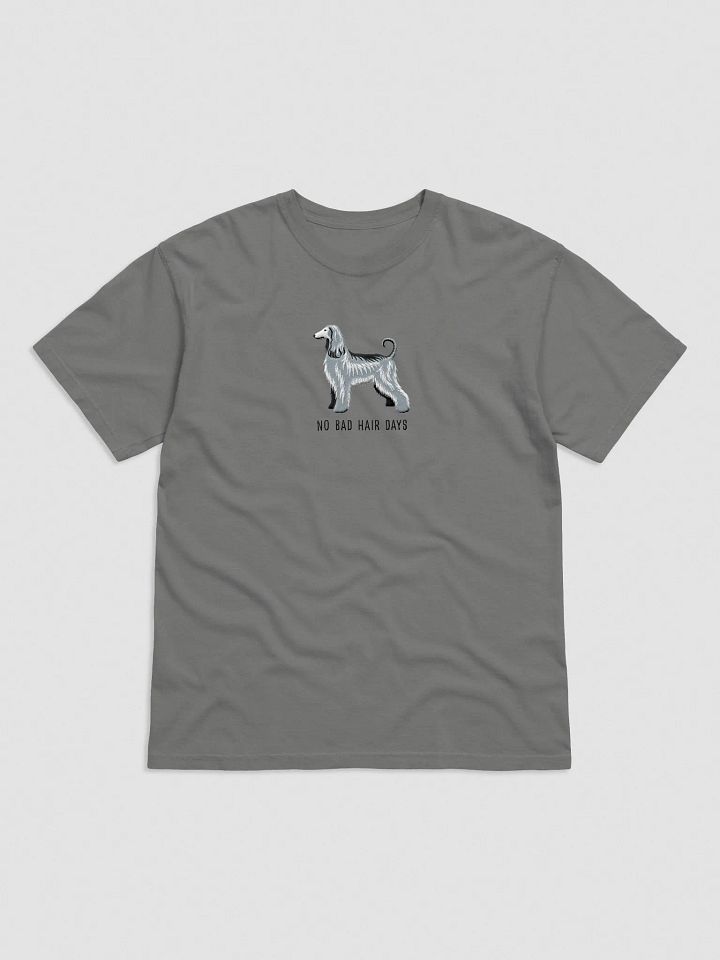 No Bad Hair Days T-Shirt(Embroidered) of an Afghan Hound(Gray/Blue) product image (5)