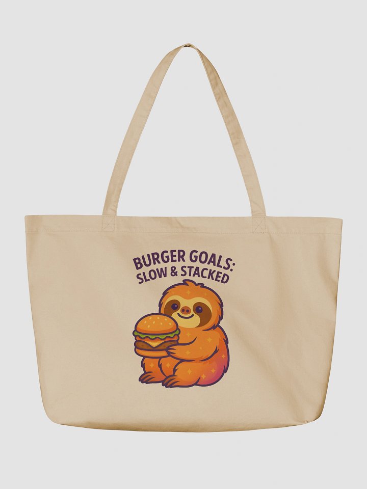 Burger Goals – Funny Sloth Tote Bag (Double-Sided Print) | Organic Cotton Tote – Sloths Having Snacks Collection product image (2)