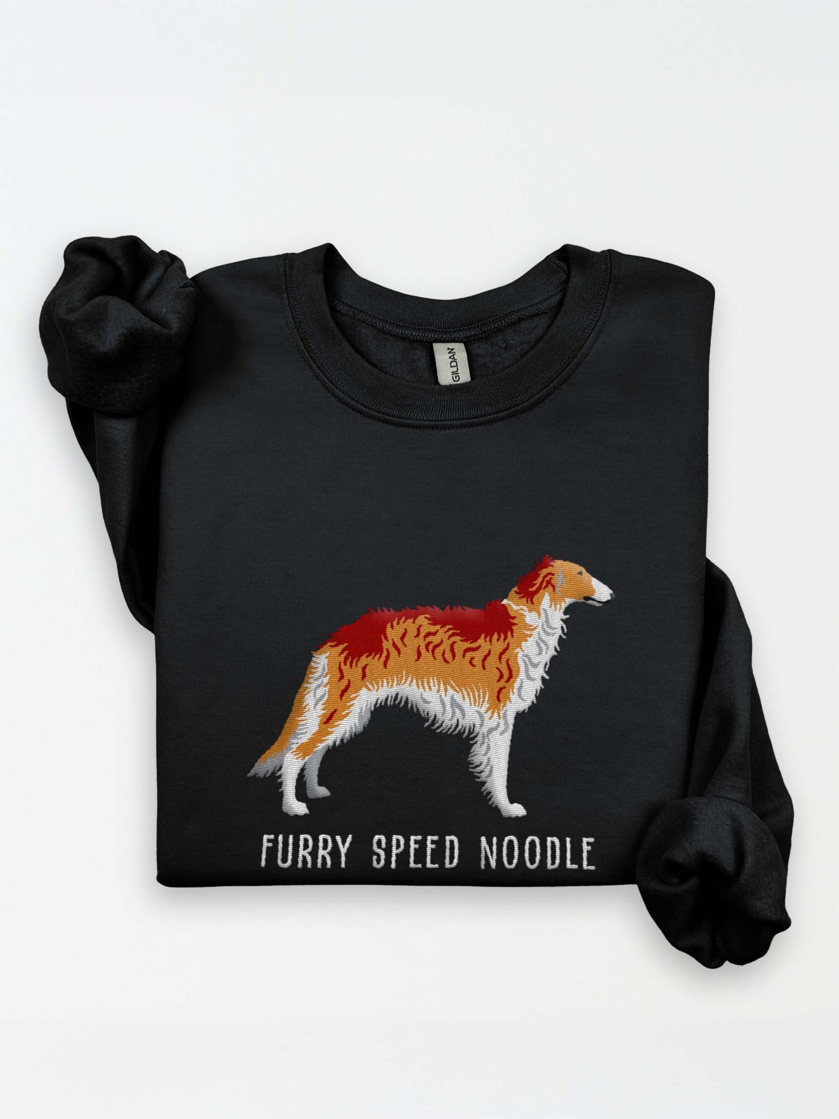 Furry Speed Noodle Sweatshirt (Embroidered) of a Borzoi(Tan & White) product image (1)