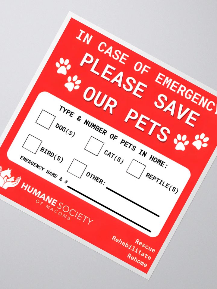 Humane Society of Macomb Emergency Sticker product image (4)
