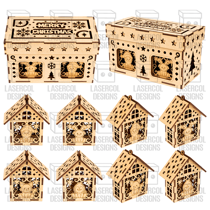 Christmas Ornaments Houses Box Set 1 - Laser Cut Files product image (2)