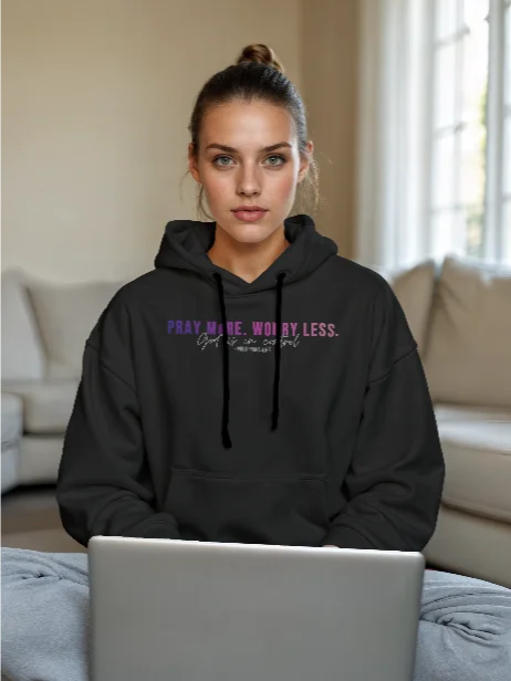 Pray More Worry Less 1.0 Hoodie - Unisex - Pink Gradient Text - Dark Colors product image (1)