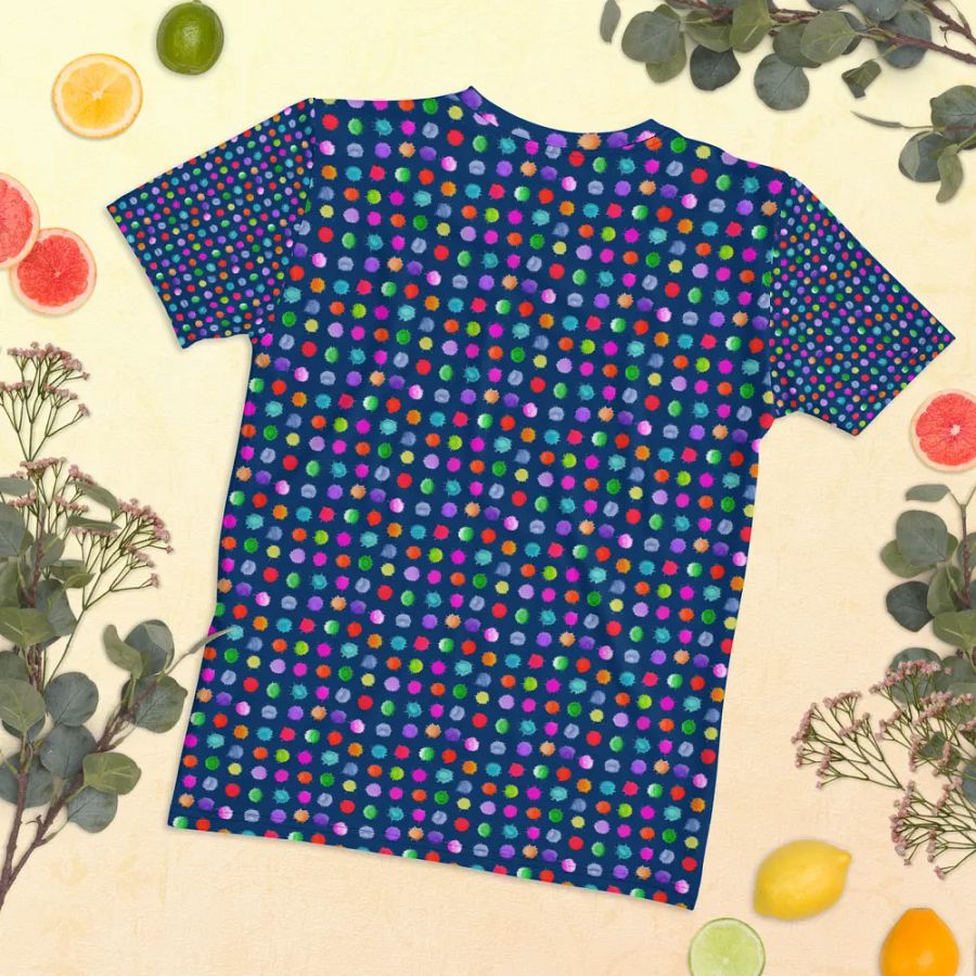 Ladies all over print t shirt navy with watercolor dots design. Ideal or casual as well as evening wear. product image (11)