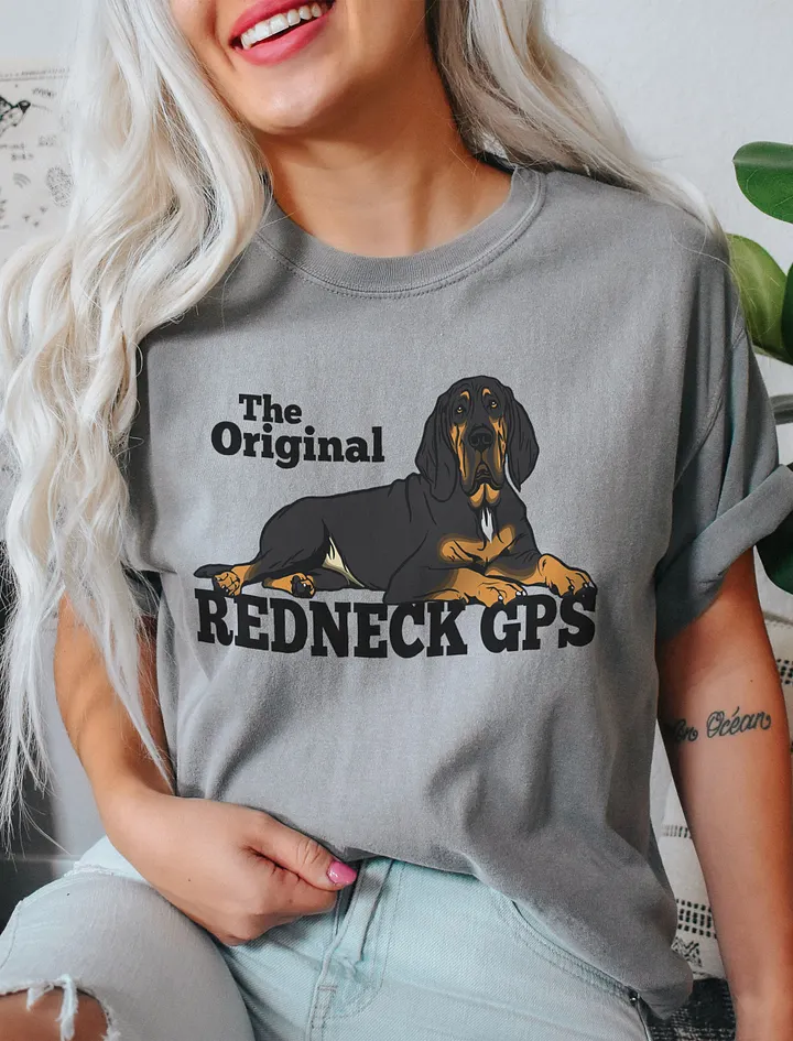 The Original Redneck GPS T-Shirt of a Bloodhound (Black and Tan) | Funny T-Shirt for Bloodhound Paw-rents product image (11)